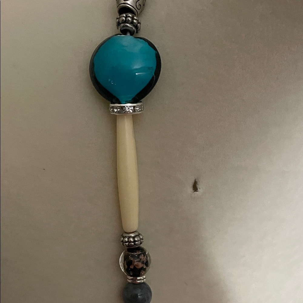 Artisan Turquoise and Silver Glass and Stone Pendant Necklace - Picture 9 of 11